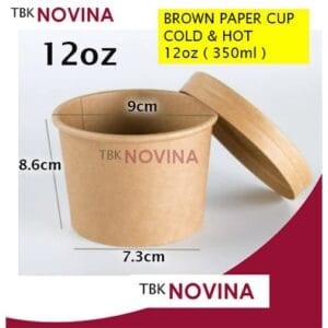 [ECER] Paper Cup 12 oz + Tutup Gelas Es Krim Brown Paper Cup ( Bisa untuk Panas & Dingin)