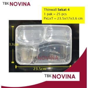[25 PCS] Thinwall Sekat 4 Kotak makan Per Pack Rectangle Food Container Kotak Nasi Plastik Murah
