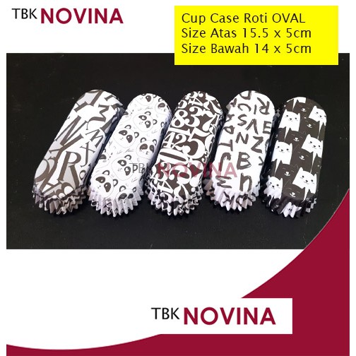 Oval Cup Case Roti / Paper Cup Oval / Kertas Alas Roti Motif BLACK WHITE- Kertas Cup Roti Oval