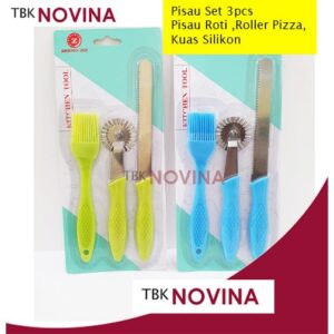 Pisau Roti Kuas Silikon Pisau Pizza Gerigi Set 3 pcs