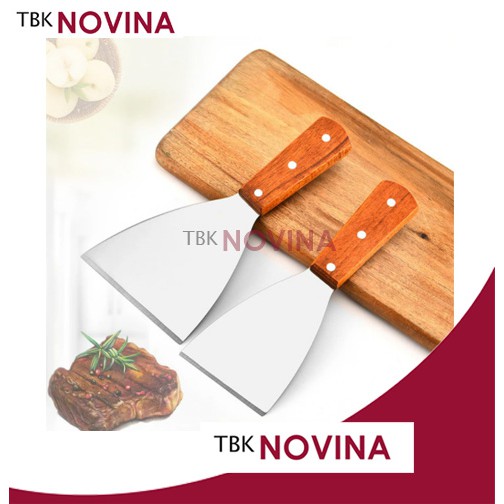 Spatula Kape Crepes Tepanyaki stainless gagang kayu / martabak pizza roti bakar kebab - Image 2