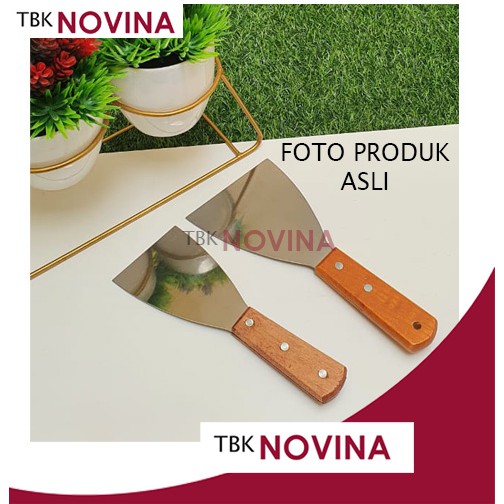 Spatula Kape Crepes Tepanyaki stainless gagang kayu / martabak pizza roti bakar kebab - Image 5