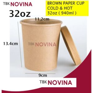 [25 PCS] Paper Cup 32 oz + Tutup Gelas Es Krim Brown Paper Cup ( Bisa untuk Panas & Dingin)