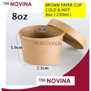 [ECER] Paper Cup 8 oz + Tutup Gelas Es Krim Brown Paper Cup ( Bisa untuk Panas & Dingin)