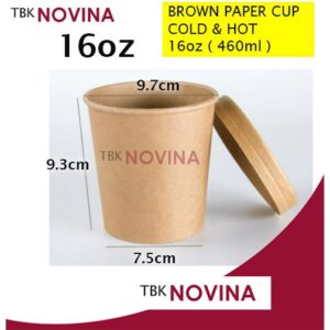 [25PCS] Paper Cup 16 oz + Tutup Gelas Es Krim Brown Paper Cup ( Bisa untuk Panas & Dingin)