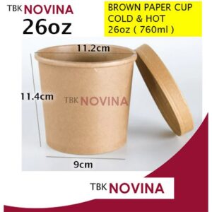 [ECER] Paper Cup 26 oz + Tutup Gelas Es Krim Brown Paper Cup ( Bisa untuk Panas & Dingin)